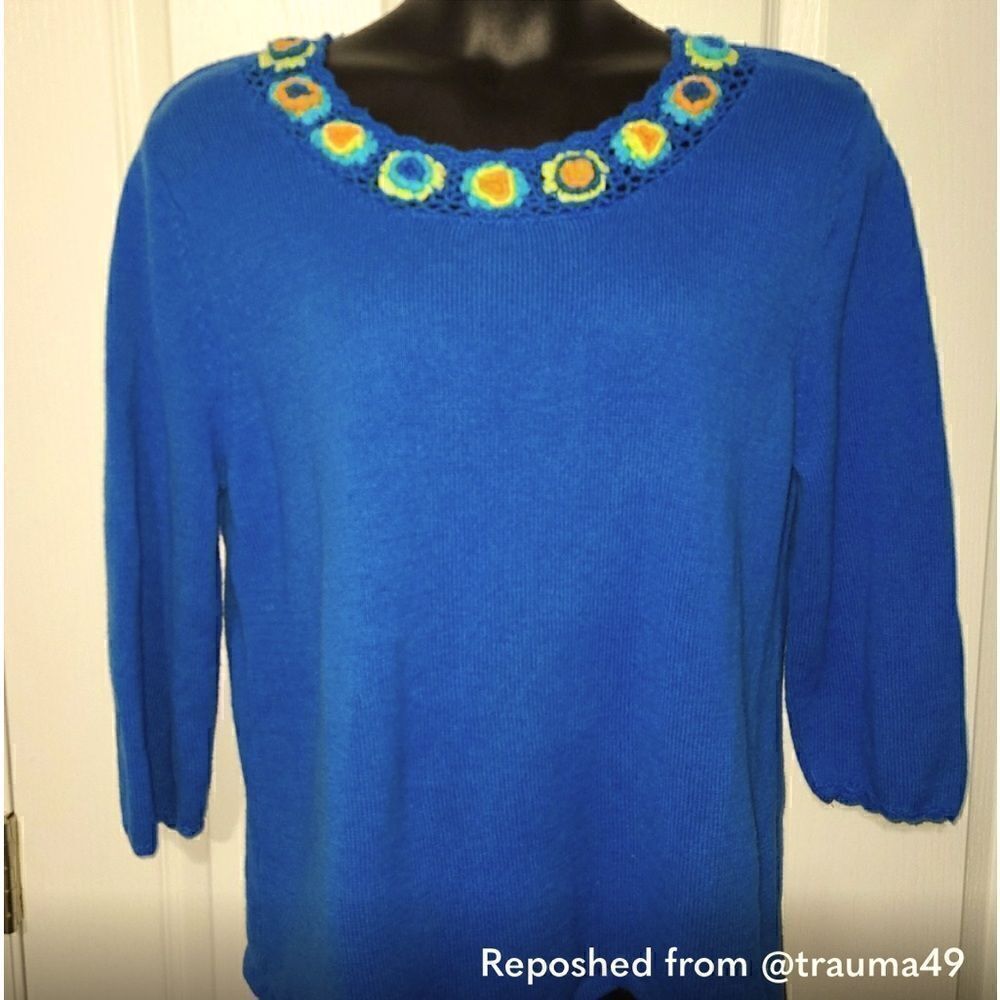 SML crochet Tunic Bluesweater 3/4 sleeve